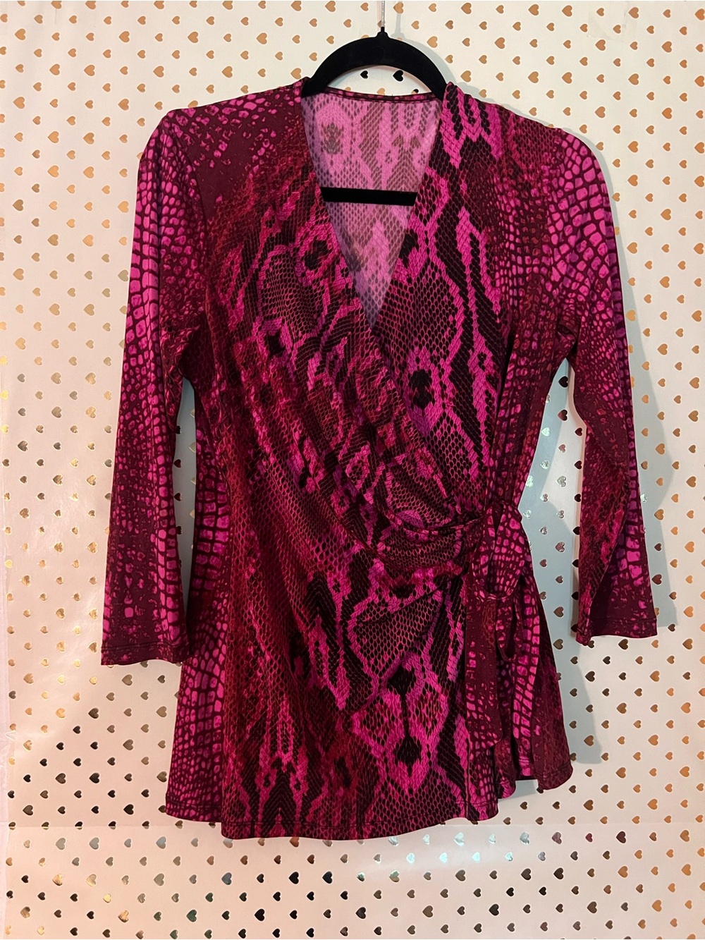 Kasper Fuchsia Snake-Print Wrap Blouse